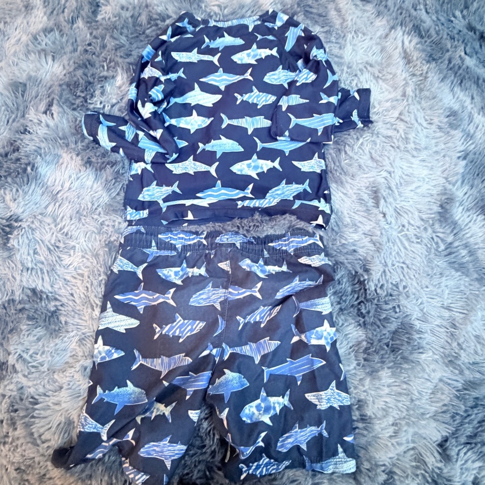 Old Navy Navy and Light Blue Shark Print Kids Rashguard Set